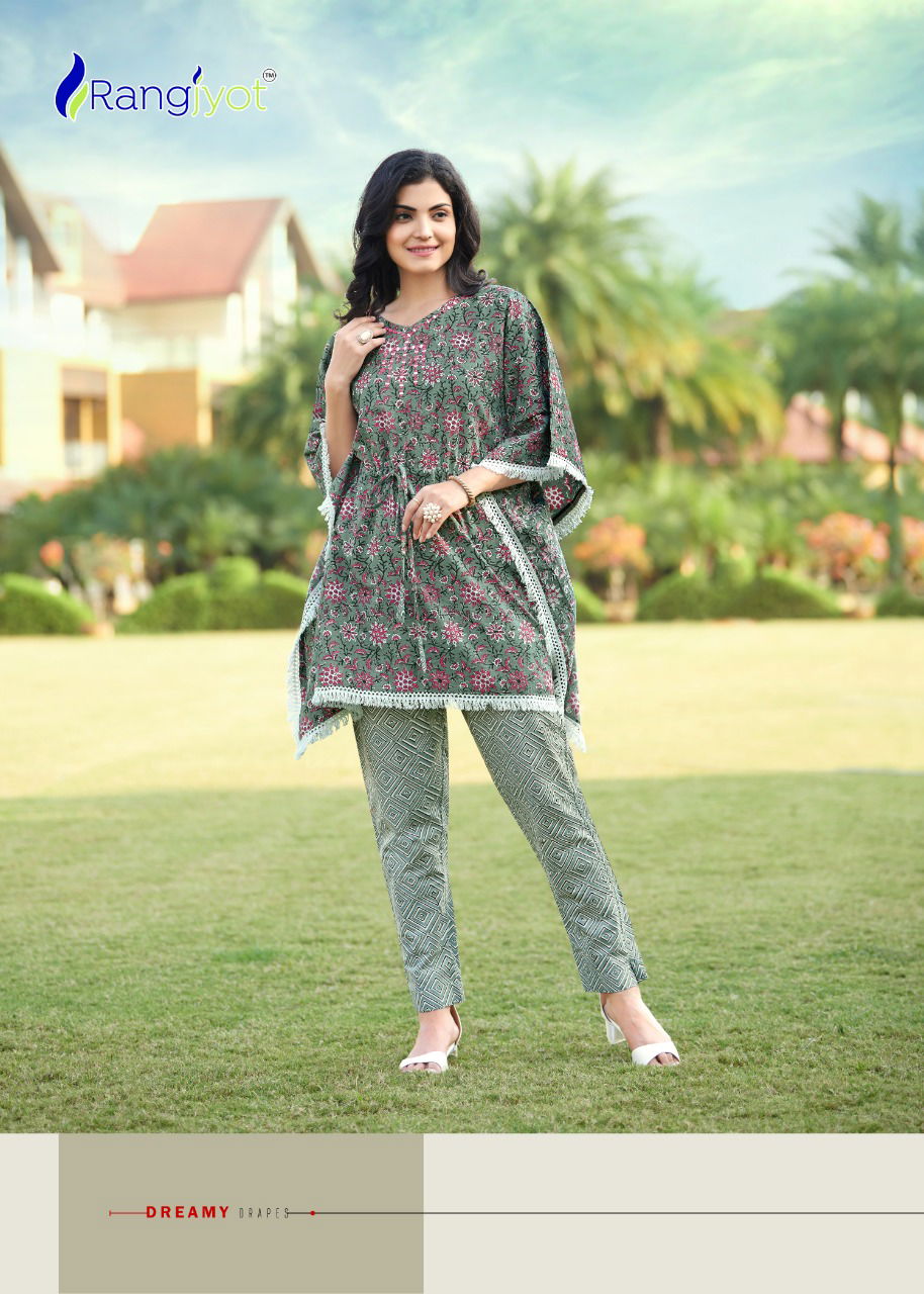 Rangjyot Eliza Kaftan Stylish Ethnic Wear Cotton Kurti With Bottom Collection